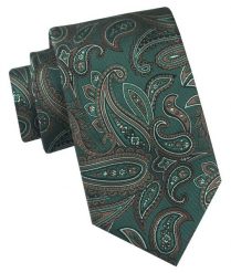 Klasyczny Krawat Męski - Chattier - Ciemnozielony, Duże Paisley. Zielone krawaty i muchy męskie Chattier, bez wzorów, z tkaniny, eleganckie. Za 49.00 zł.