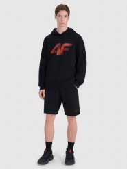 4F Spodenki dresowe męskie - czarne L. Czarne szorty męskie 4f, z bawełny, bez kołnierzyka. Za 129.99 zł.