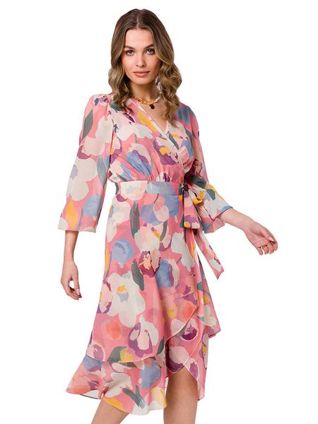 Stylove Sukienka w kolorze jasnoróżowym rozmiar: L. Różowe sukienki damskie Stylove, l, bez wzorów, z tkaniny, bez kołnierzyka, bez ramiączek, midi, kopertowe. Za 231.68 zł.