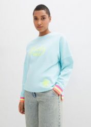 Bawełniana bluza oversize z kolorowym ściągaczem i mankietami z czystej bawełny. Niebieskie bluzy bez kaptura damskie bonprix, z bawełny. Za 129.99 zł.