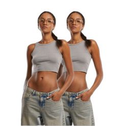 Top z jersey damski Urban Classics (x2). Szare topy damskie Urban Classics, bez wzorów, z dzianiny, bez kołnierzyka. Za 142.00 zł.