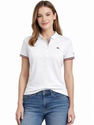 Geographical Norway Koszulka polo "Kryptonite" w kolorze białym rozmiar: L. Białe bluzki damskie Geographical Norway, l, bez wzorów, z bawełny, bez kołnierzyka, bez ramiączek. Za 86.99 zł.