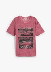 T-shirt z efektem wytarcia, z bawełny organicznej. Fioletowe t-shirty męskie bonprix, m, bez wzorów, z bawełny, bez kołnierzyka. Za 67.99 zł.