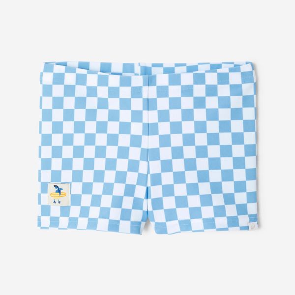 Bokserki kąpielowe dla malucha Decathlon Titou Square. Niebieskie kąpielówki męskie Decathlon, bez wzorów, z elastanu, do pływania. Za 29.99 zł.