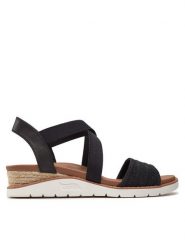 Skechers Sandały Bobs Arch Fit Beach Kiss Boho Beyond 114013/BLK Czarny. Czarne sandały damskie Skechers, bez wzorów, z materiału, bez obcasa, na płaskiej podeszwie. Za 199.99 zł.