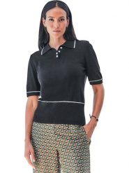 Heine Koszulka polo w kolorze czarnym rozmiar: 38. Czarne bluzki damskie Heine, bez wzorów, bez kołnierzyka, bez ramiączek. Za 85.95 zł.