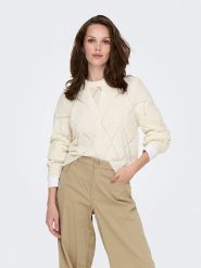 ONLY Sweter w kolorze kremowym rozmiar: M. Brązowe swetry klasyczne damskie Only, m, bez kołnierzyka. Za 79.03 zł.