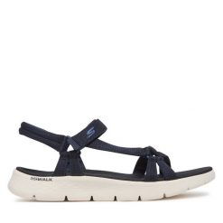 Sandały Skechers. Niebieskie sandały damskie Skechers, bez wzorów, bez obcasa, na płaskiej podeszwie. Za 179.99 zł.