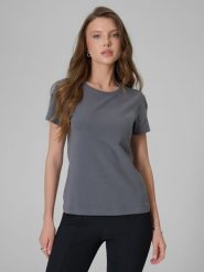 4F T-shirt slim gładki damski - szary XL. Szare t-shirty damskie 4f, xl, bez wzorów, z dzianiny, bez kołnierzyka. Za 49.99 zł.