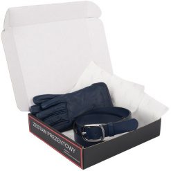 Zestaw prezent damski skórzany pasek rękawiczki pudełko premium Beltimore Z46. Rękawiczki damskie bez wzorów, z materiału. Za 100.99 zł.