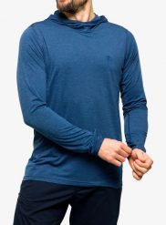 Bluza z kapturem Fjallraven Abisko Sun-hoodie. Niebieskie bluzy z kapturem męskie Fjällräven, na lato, m, z materiału. Za 370.69 zł.