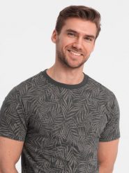 T-shirt męski fullprint w liście palmy - grafitowy V4 OM-TSFP-0182 - XXL. Szare t-shirty męskie Ombre Clothing, l, bez wzorów, z bawełny, bez kołnierzyka. Za 77.99 zł.