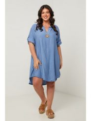 Curvy Lady Sukienka w kolorze niebieskim rozmiar: 40/42. Niebieskie sukienki damskie Curvy Lady, bez wzorów, klasyczne, bez kołnierzyka, bez ramiączek, midi. Za 109.52 zł.