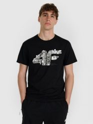 4F T-shirt regular z nadrukiem męski - czarny XXL. Czarne t-shirty męskie 4f, m, bez wzorów, z bawełny, bez kołnierzyka. Za 59.99 zł.