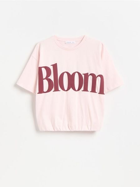 T- shirt z nadrukiem - pastelowy róż. Czerwone koszulki dziewczęce Reserved, bez wzorów, z bawełny, bez ramiączek. Za 39.99 zł.