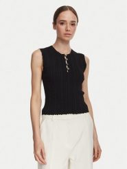 Guess Bluzka W6YR24 Z0970 Czarny Regular Fit. Czarne bluzki damskie Guess, xxl, z aplikacjami, z syntetyku, bez kołnierzyka, bez ramiączek. Za 344.99 zł.