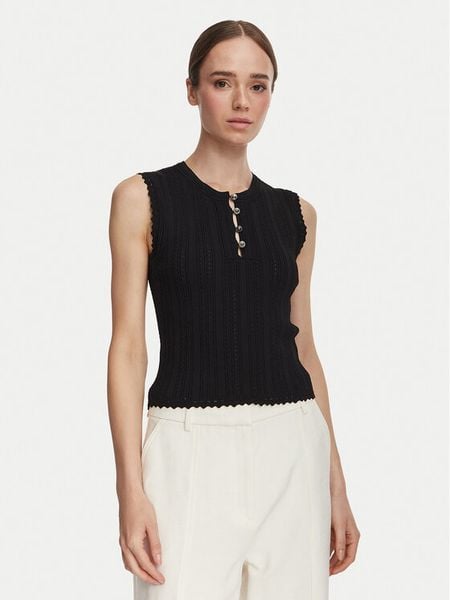 Guess Bluzka W6YR24 Z0970 Czarny Regular Fit. Czarne bluzki damskie Guess, xxl, z aplikacjami, z syntetyku, bez ramiączek. Za 344.99 zł.