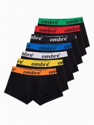 Bokserki męskie bawełniane z kontrastową gumą - 7-pak czarne V1 OM-UNBO-0100 - XXL. Czarne bokserki męskie Ombre Clothing, bez wzorów, z bawełny. W wyprzedaży za 99.99 zł.