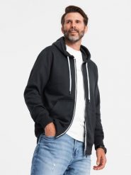 Bluza męska rozpinana z kapturem BASIC - czarna V1 B977 - S. Czarne bluzy z kapturem męskie Ombre Clothing, m, z bawełny. W wyprzedaży za 49.99 zł.