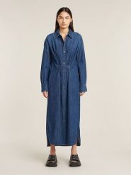 G-Star Sukienka dżinsowa w kolorze granatowym rozmiar: XL. Niebieskie sukienki damskie G-Star, na co dzień, xl, bez wzorów, z bawełny, retro, bez kołnierzyka, bez ramiączek, maxi, proste. Za 260.99 zł.