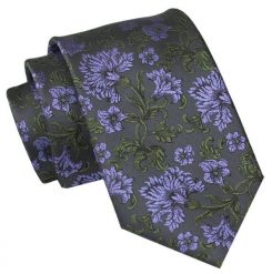 Męski Krawat Angelo di Monti - Grafitowy, Kwiaty. Szare krawaty i muchy męskie Angelo di Monti, bez wzorów, z tkaniny, eleganckie. Za 45.00 zł.
