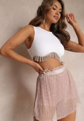 Różowa Spódnica Mini z Siateczki i Metaliczną Nitką Siuze. Czerwone spódniczki damskie Renee, bez wzorów, z tkaniny, mini. Za 54.99 zł.