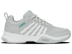 Buty sportowe - tenis - damskie - COURT EXPRESS 2 - szaro-białe. Białe buty sportowe na co dzień damskie K-Swiss, bez wzorów, outdoorowe. Za 199.00 zł.