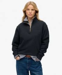 Superdry Sweter półgolf z zamkiem Essential Logo – Luźny krój. Niebieskie swetry klasyczne damskie Superdry., z bawełny, bez kołnierzyka. Za 279.65 zł.