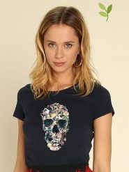 WOOOP Koszulka "Vintage Skull" w kolorze granatowym rozmiar: L. Niebieskie bluzki damskie Wooop, l, bez wzorów, vintage, bez kołnierzyka, bez ramiączek. Za 56.99 zł.