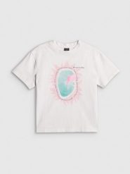 4F T-shirt loose z nadrukiem damski - biały XS. Białe t-shirty damskie 4f, xs, bez wzorów, z bawełny, bez kołnierzyka. Za 69.99 zł.