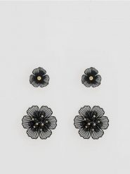 Kolczyki w kształcie kwiatów 2 pack - czarny. Czarne kolczyki damskie Reserved. Za 49.99 zł.