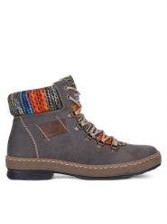 Rieker Trzewiki Z6743-45 Szary. Szare botki damskie Rieker, z materiału, bez obcasa, na płaskiej podeszwie, bez zapięcia. Za 258.99 zł.