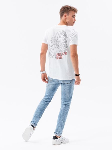 T-shirt męski z nadrukiem - biały V1 - Rozmiar: XXL. Białe t-shirty męskie Ombre Clothing, m, bez wzorów, bez kołnierzyka. W wyprzedaży za 19.99 zł.