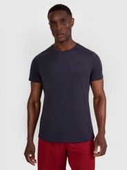 4F Koszulka treningowa szybkoschnąca męska - granatowa L. Niebieskie t-shirty sportowe męskie 4f, l, z elastanu, bez ramiączek, na fitness i siłownię. Za 129.99 zł.