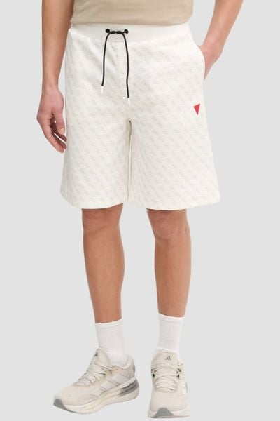 GUESS Kremowe męskie spodenki w monogram New Korbin, Rozmiar M. Brązowe szorty męskie Guess, na lato, z aplikacjami, sportowe. W wyprzedaży za 199.99 zł.