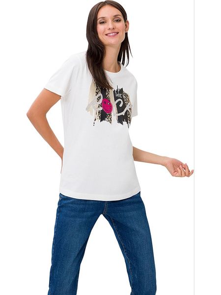 Heine Koszulka w kolorze kremowym rozmiar: 40. Brązowe bluzki damskie Heine, bez wzorów, bez kołnierzyka. Za 34.99 zł.