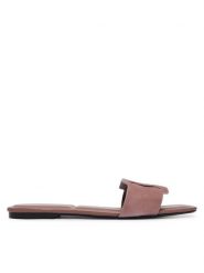 Calvin Klein Klapki Square Flat Sndl Embl Suede HW0HW03055 Beżowy. Brązowe klapki damskie CALVIN KLEIN, bez wzorów, ze skóry, bez obcasa. Za 409.99 zł.