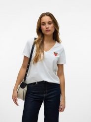 Vero Moda Koszulka w kolorze białym rozmiar: M. Białe bluzki damskie Vero Moda, m, bez wzorów, z bawełny, bez kołnierzyka, bez ramiączek. Za 74.63 zł.