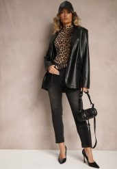 Czarne Jeansy z Bawełną Mom Fit High Waist Ozdobione Paskiem Senowen. Czarne jeansy damskie Renee, z podwyższonym stanem. Za 109.99 zł.