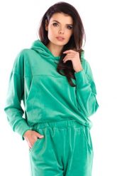 Damska Bluza Typu Kangurka z Weluru - Zielona. Zielone bluzy bez kaptura damskie Awama, l, z elastanu. Za 228.90 zł.