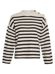 MOSS COPENHAGEN Sweter "Carina" w kolorze biało-czarnym rozmiar: M/L. Białe swetry klasyczne damskie MOSS COPENHAGEN, l, z wełny, bez kołnierzyka. Za 180.06 zł.