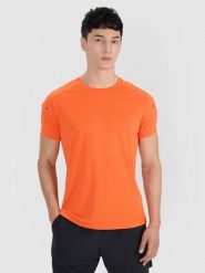 4F Koszulka treningowa regular szybkoschnąca męska 4F x Robert Lewandowski - pomarańczowa S. Brązowe t-shirty sportowe męskie 4f, m, z dzianiny, bez ramiączek, na fitness i siłownię. Za 149.99 zł.