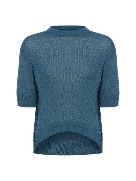 Franco Callegari koszulka z dzianiny Kobiety niebieski, M. Niebieskie t-shirty damskie Franco Callegari, m, bez wzorów, z bawełny, bez kołnierzyka. Za 159.95 zł.