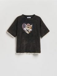 T-shirt z efektem sprania - czarny. Czarne koszulki dziewczęce Reserved, bez wzorów, z bawełny, bez ramiączek. Za 39.99 zł.