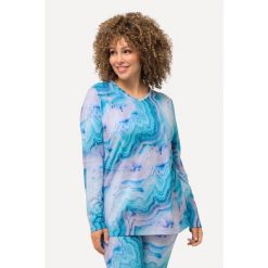 Damskie Koszulka narciarska wzór marmurkowy pętelka dekolt w serek długi rękaw. Niebieskie bluzki sportowe damskie Ulla Popken, plus size, z elastanu, bez kołnierzyka, bez ramiączek. W wyprzedaży za 143.99 zł.