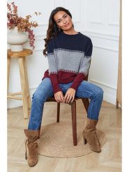 Joséfine Sweter "Lurcia" w kolorze szaro-czerwono-granatowym rozmiar: L. Czerwone swetry klasyczne damskie Joséfine, l, z kaszmiru, bez kołnierzyka. Za 195.99 zł.