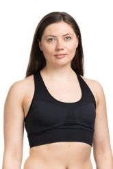 Top sportowy damski Seamless Medium. Czarne topy sportowe damskie Odlo, l, bez wzorów, z materiału, bez ramiączek. Za 219.99 zł.