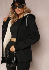 Czarna Bluza ze Sztucznym Futerkiem i Kapturem oraz Kieszeniami Creactia. Czarne bluzy z kapturem damskie Renee, l, z futra. Za 119.99 zł.
