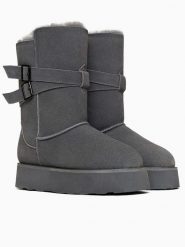 Gooce Skórzane kozaki zimowe "Huntspill Waterproof" w kolorze szarym rozmiar: 41. Szare kozaki damskie Gooce, z materiału, bez obcasa, na platformie. Za 282.99 zł.