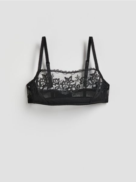 Miękki biustonosz z haftem - czarny. Czarne biustonosze Reserved, bez wzorów. Za 69.99 zł.